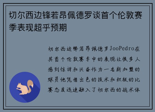 切尔西边锋若昂佩德罗谈首个伦敦赛季表现超乎预期